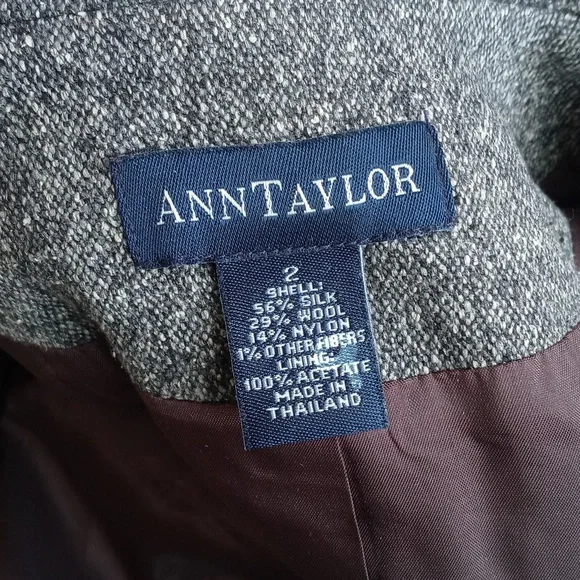 Ann Taylor Silk Wool Nylon Blend Grey Tweed Long Sleeve Zip Up Blazer 2 - Picture 2 of 10
